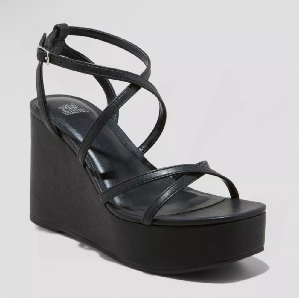 Wild Fable Black Strappy Wedge Sandals